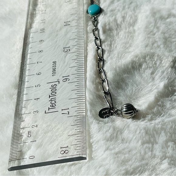 VTG | PARK LANE Silver Tone Mesh necklace with Faus Oval Turquoise 16-17” - Picture 8 of 9